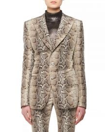 Two-Button Snake-Print Stretch-Cotton Twill Jacket at Neiman Marcus